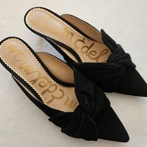 Sam Edelman Black Suede Kitten Heel Knotted Mules